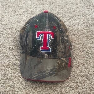 Texas Rangers Camo Baseball Cap with Red Logo